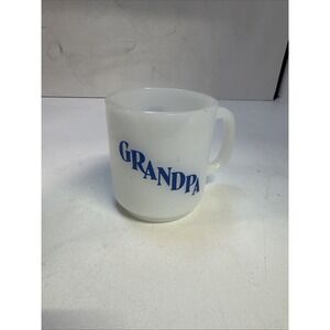 Glasbake Coffee Cup Grandpa Grandfather Opalescent Milk Glass Mug, USA
